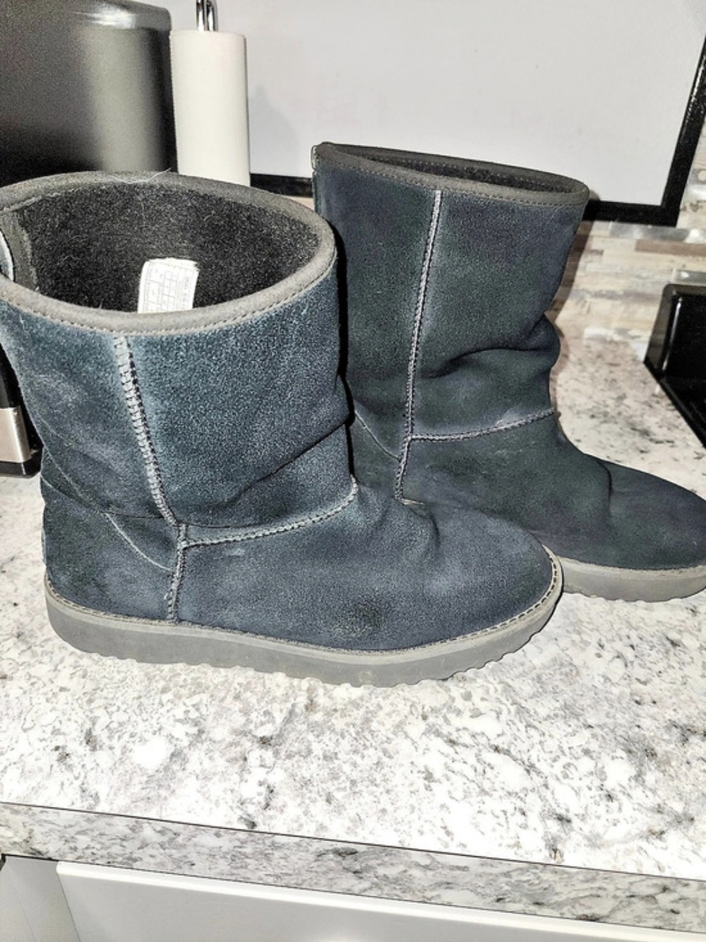 UGG Classic Short Logo Zip Suede Boots Black